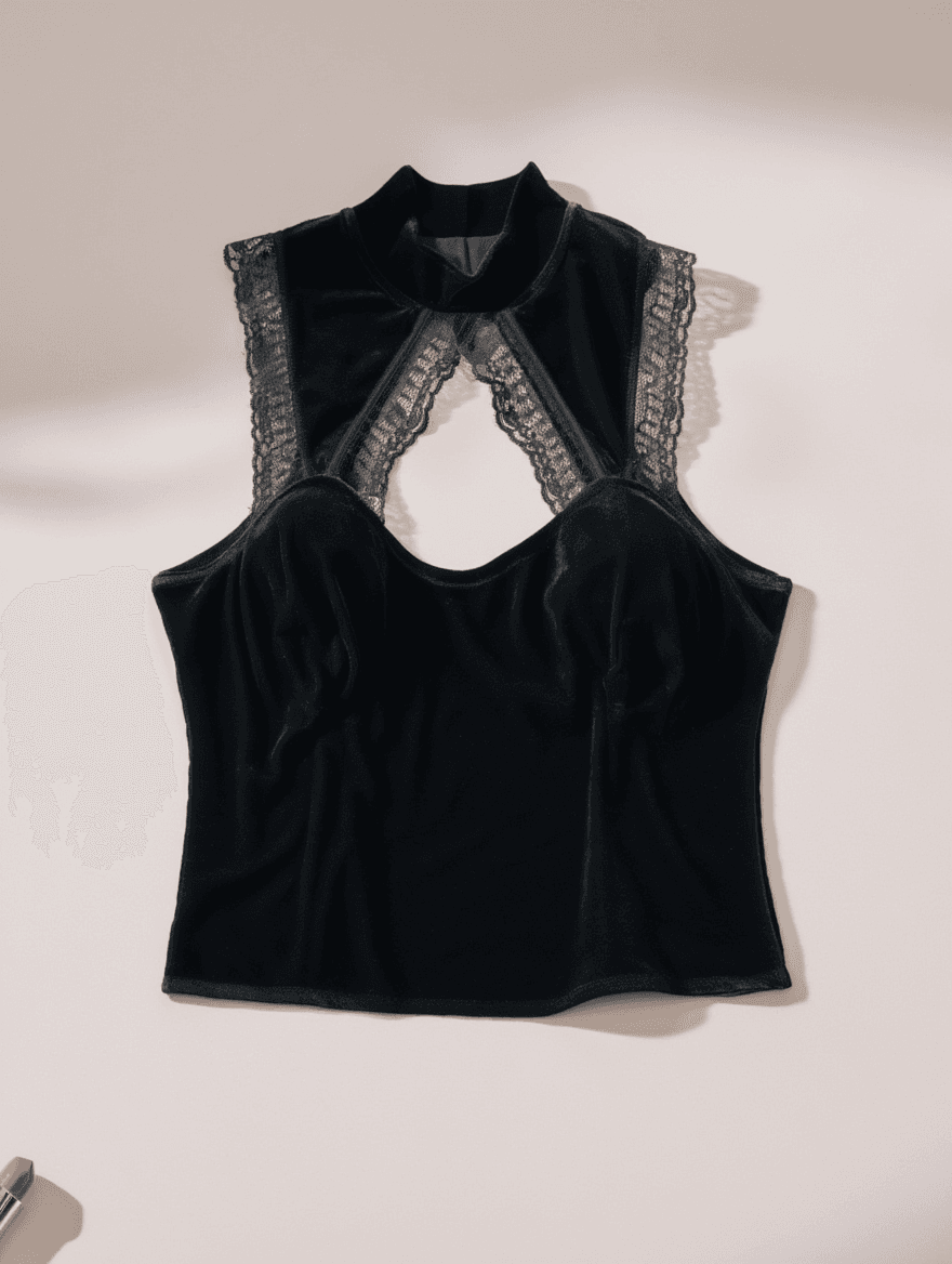 Top Halter de Terciopelo con Encaje