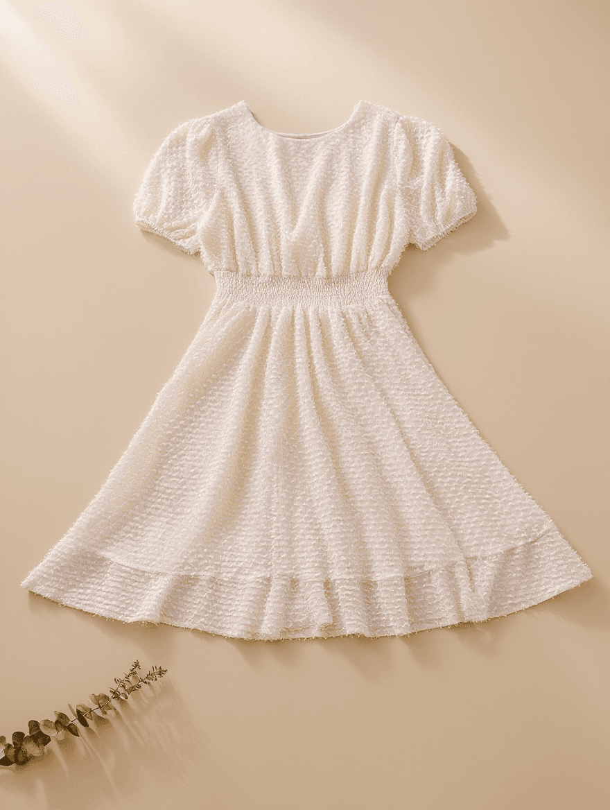Vestido Beige con Mangas Abullonadas