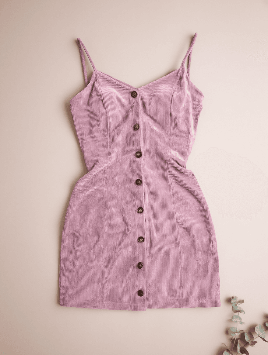 Vestido Rosa de Pana con Botones