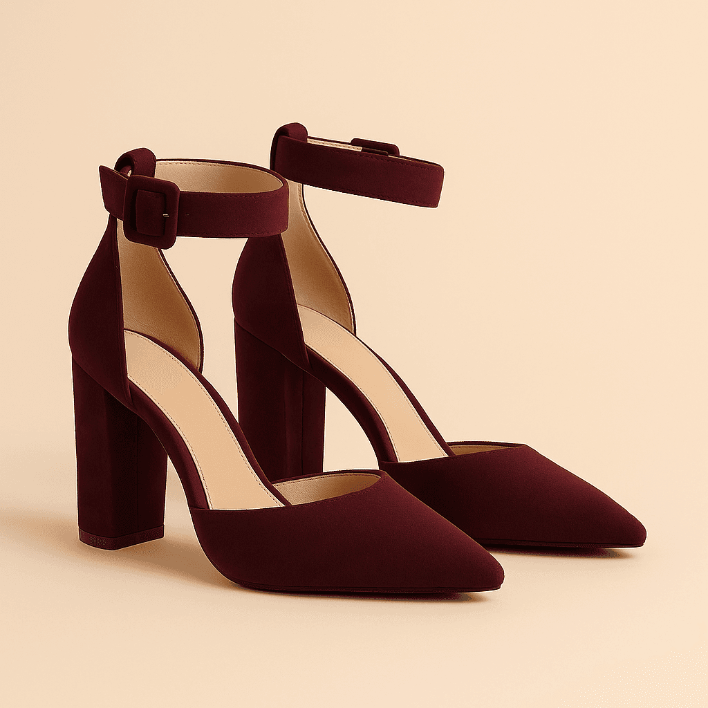 Zapatos Burdeos de Tacón Grueso con Correa