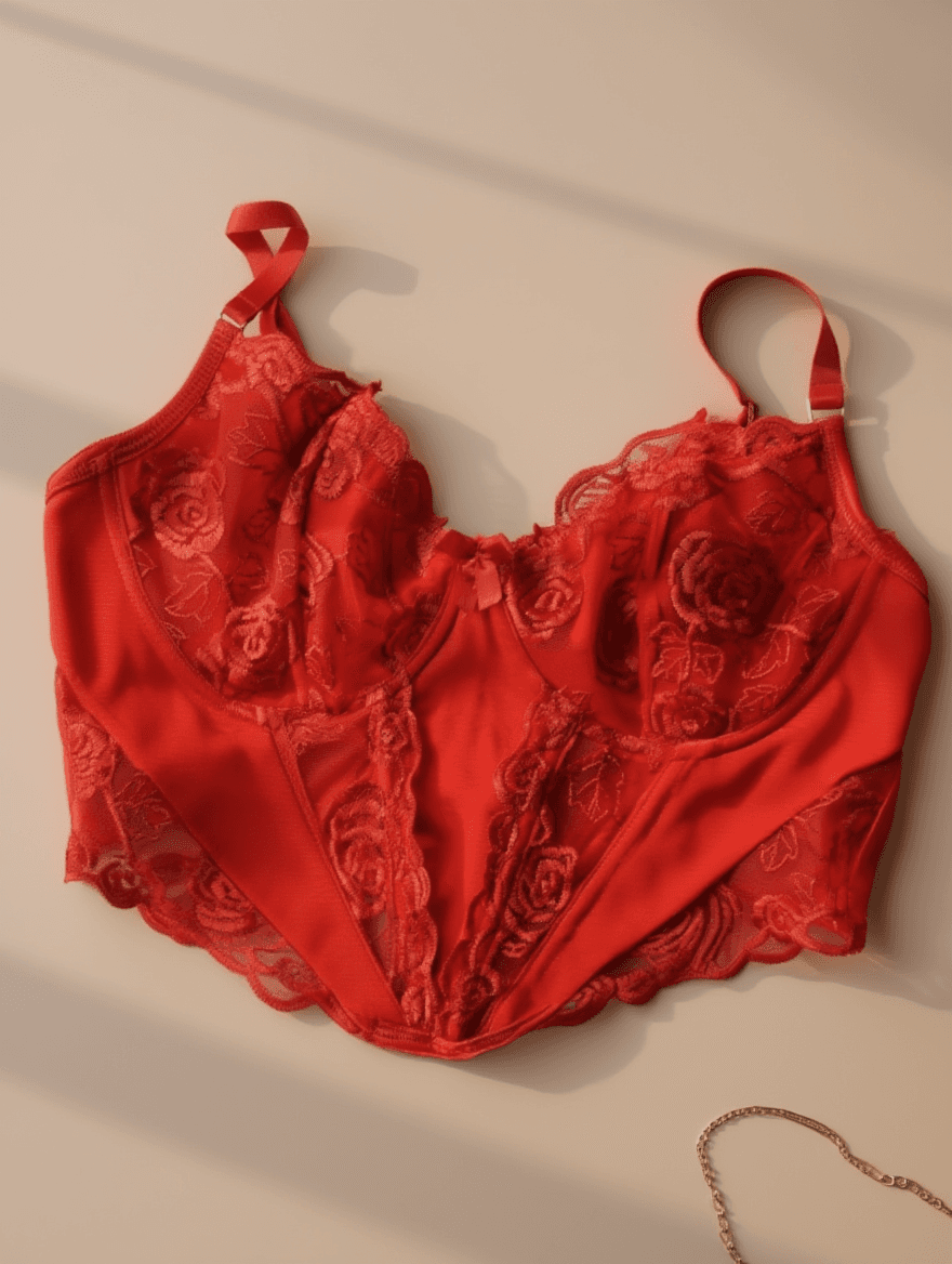 Top Corsé Rojo con Encaje Floral