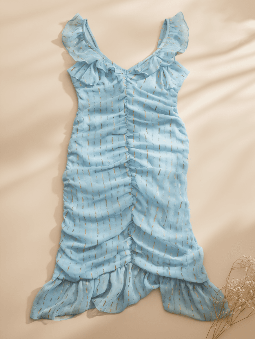 Vestido Azul Claro Fruncido