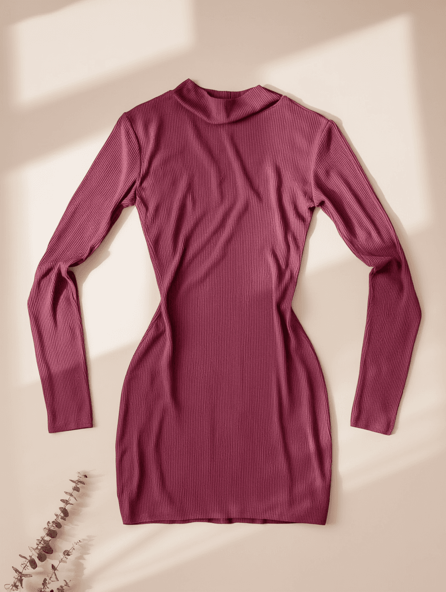Vestido Burdeos de Punto Cuello Alto
